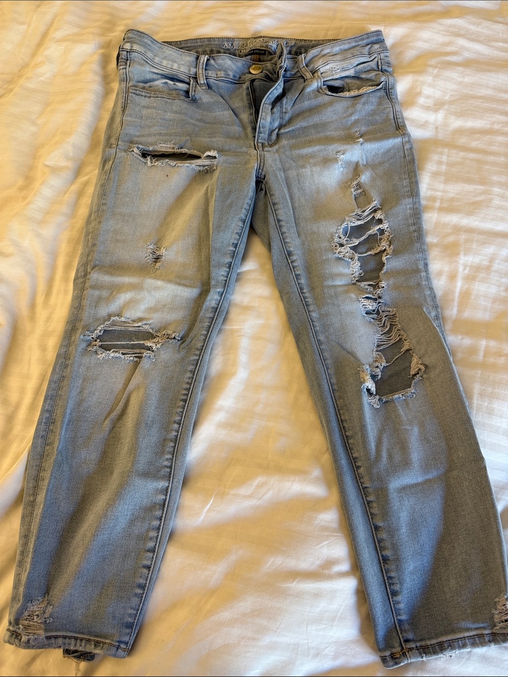 American Eagle Outfitters Light Blue Distressed Skinny Jeans